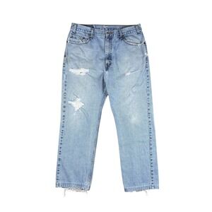 Vtg Levi's 505 Men's Jeans 34x28.5 Light Wash Distressed Hemmed Vintage Y2K